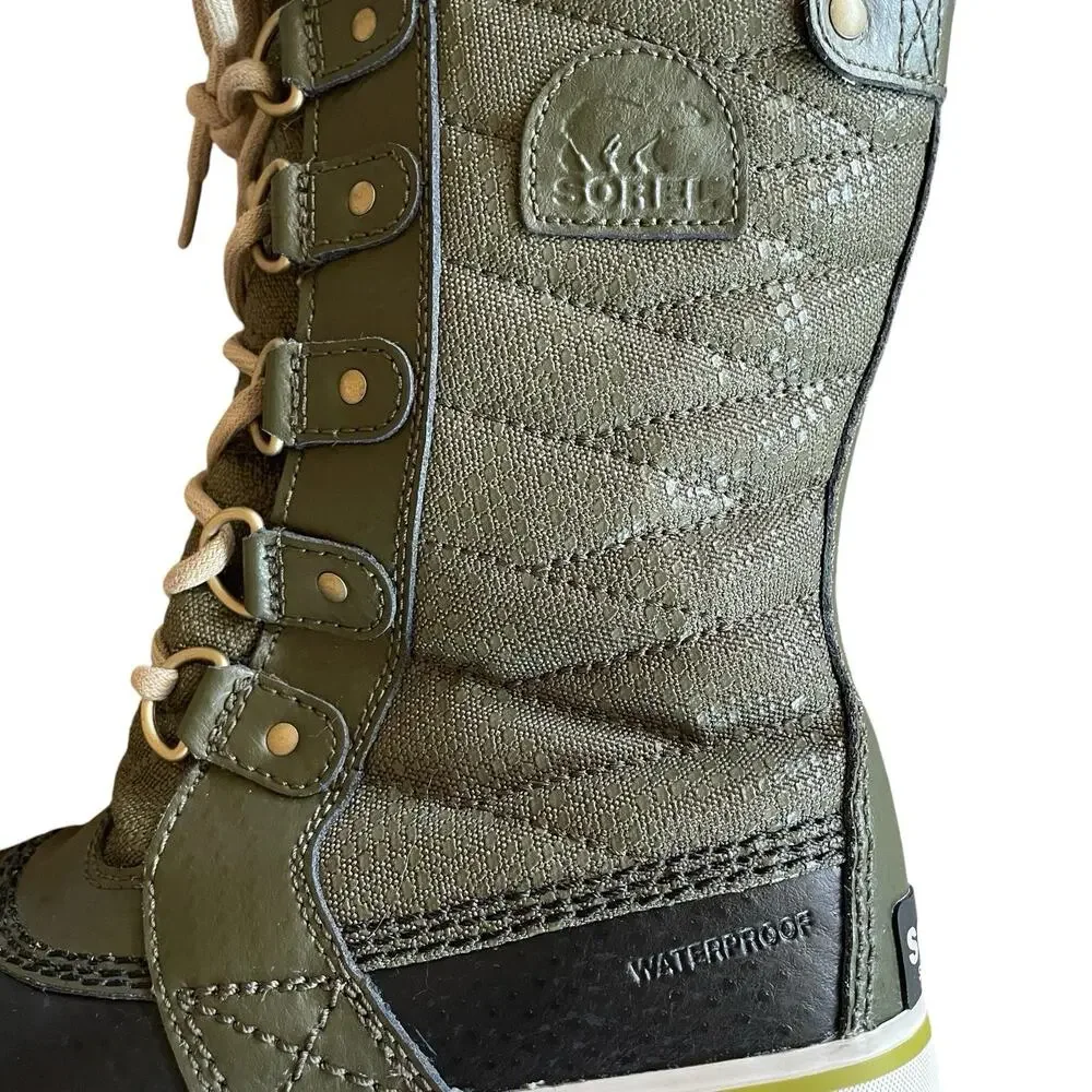 SOREL Size 4/EU 35 Green Lace-Up Faux Fur Waterproof Duck Boots Youth LY1890-213